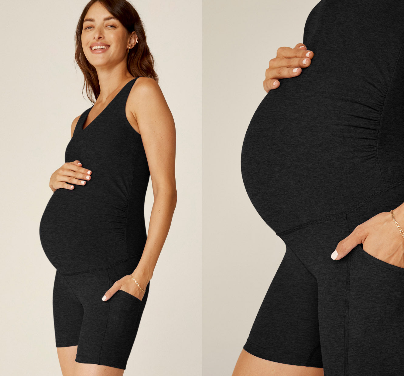 black maternity biker short jumpsuit