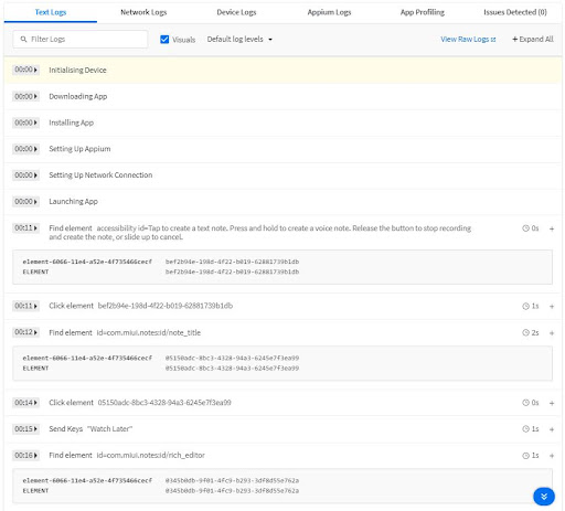 Text Logs for Appium Python Test