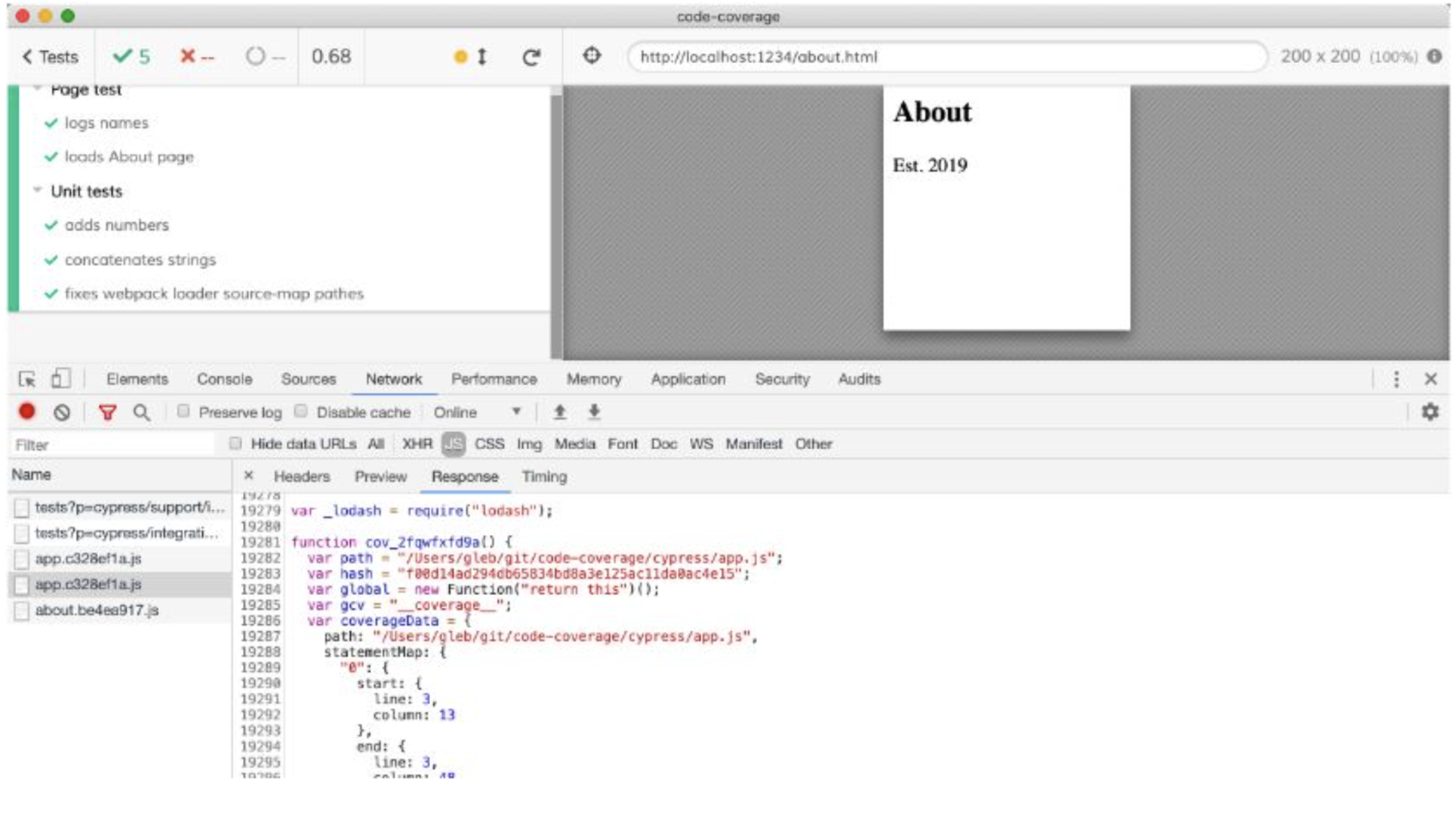 Cypress Code Coverage JavaScript resources of your application