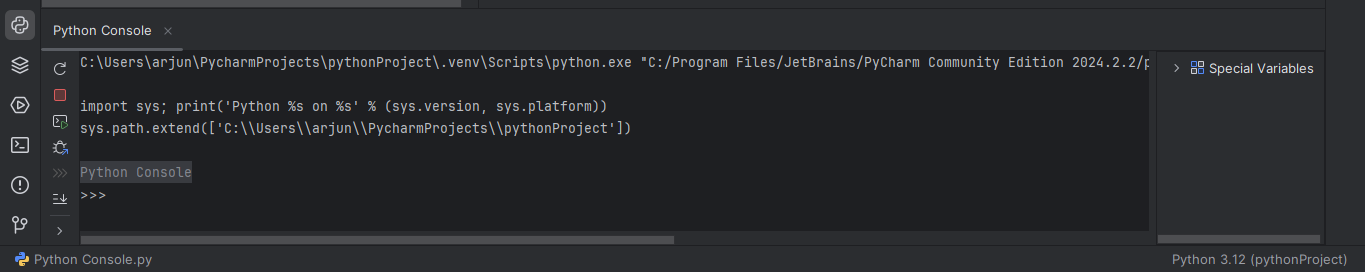 Open the Python Console in PyCharm