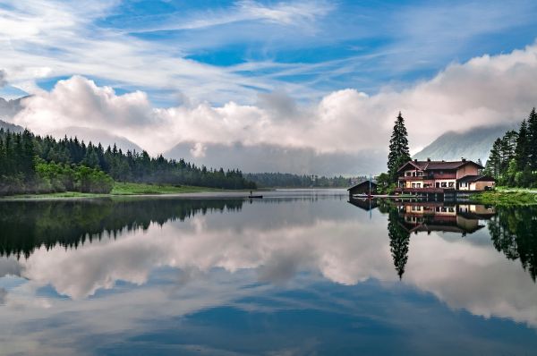 sjö,reflexion,himmel,natur,vatten,moln