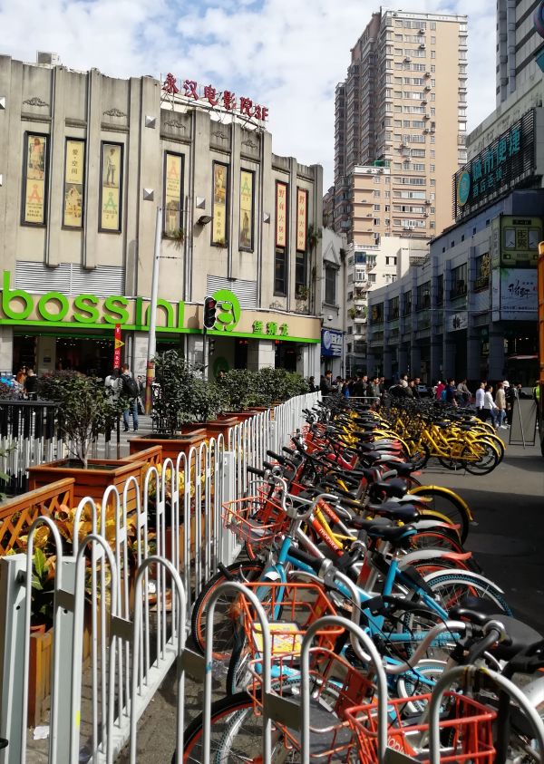 color, bicicleta, bicicleta, calle, Guangzhou, China