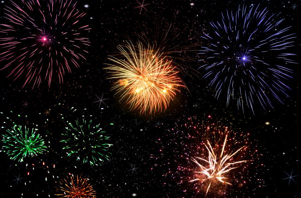 nouvel An, réveillon de Nouvel an, feux d'artifice, bannière, ciel étoilé, Fusées