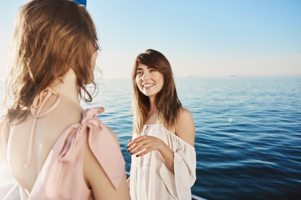 niña, mujer, mar, yate, vacaciones, playa