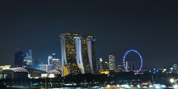 夜,シティ,シンガポール,タウン,シンガポール都市,ライト