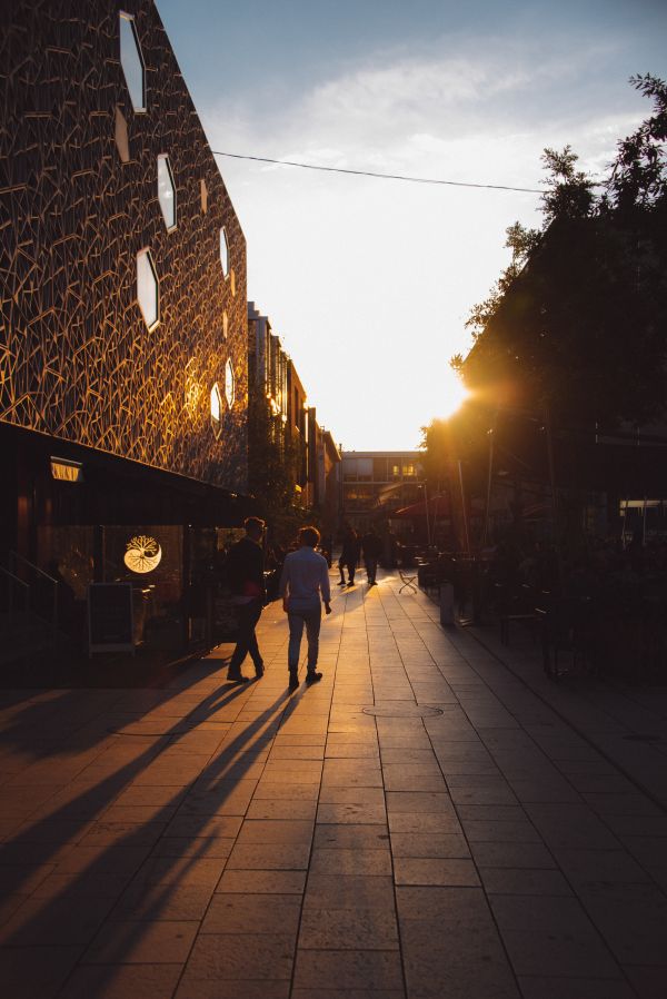 Caminhando, arquitetura, Lausanne, Por do sol, Suíça, céu