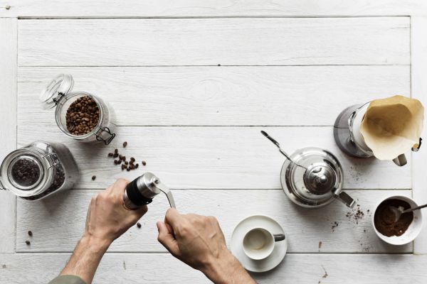 aéreo,fundo,bebida,Barista,feijões,pausa