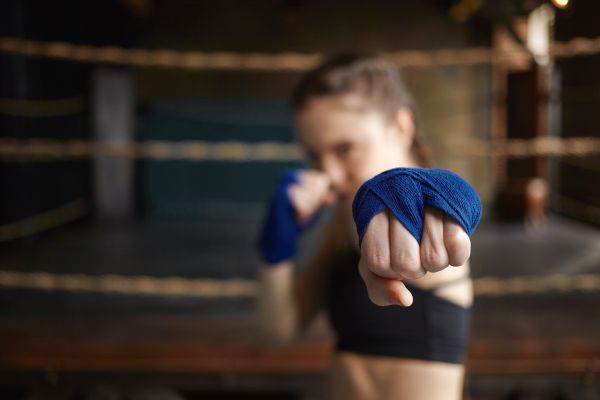 hembra, boxeo, fuerte, aptitud, combatiente, puñetazo