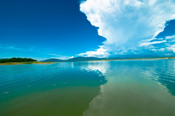 Himmel, blau, Gewässer, Natur, Landschaft, Fluss