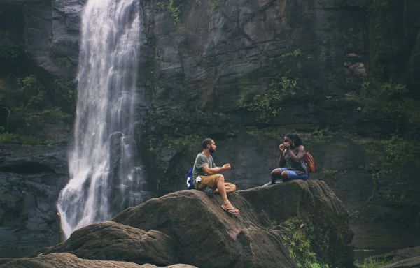 waterfalls, love, couple, woman, young, man