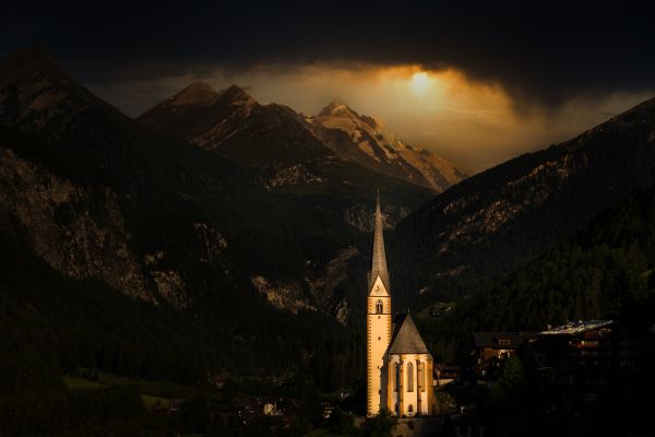 nube, atmosfera, chiesa di montagna, valle, montagna, tempesta