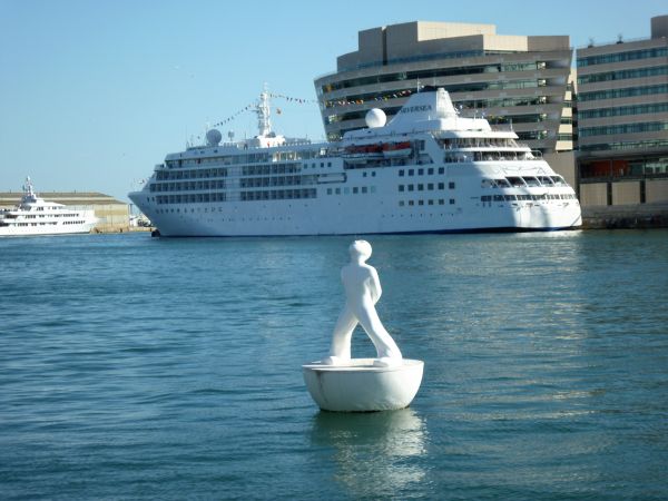 navă, apă, barselona, vedere la mare, zonă, navă de croazieră