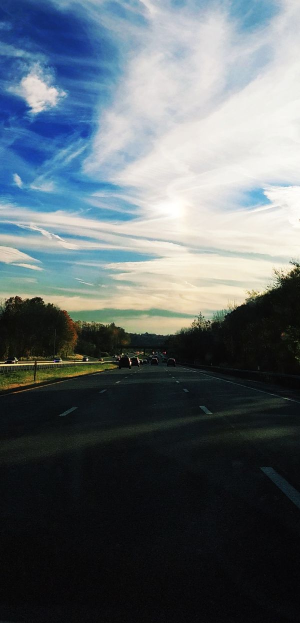 cielo, coche, la carretera, azul, viajar, verde