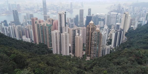 toppen,skyline,bygning,skyskraper,himmel,hong kong