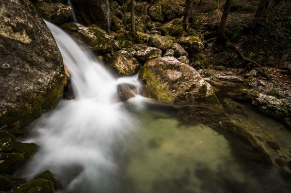 landscape, water, nature, forest, rock, waterfall