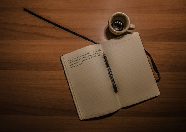 bureau, carnet, l'écriture, table, bois