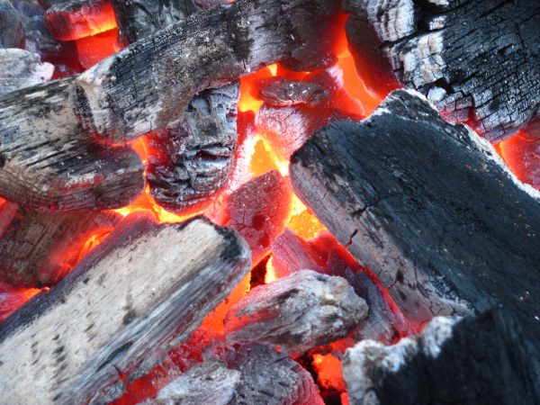 na wolnym powietrzu, rozjarzony, grill, płomień, ogień, czerwony