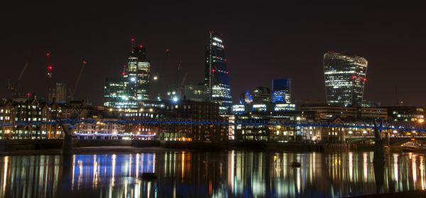 lys, arkitektur, himmel, bro, skyline, nat