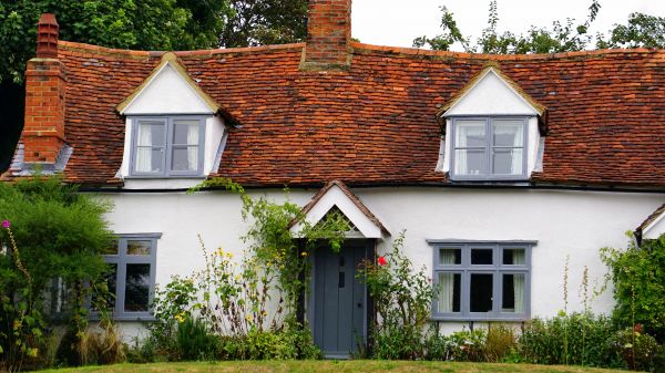 herbe, architecture, ciel, maison, blanc, villa