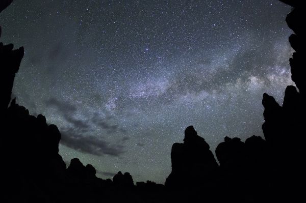 paisaje, desierto, silueta, cielo, noche, Vía láctea