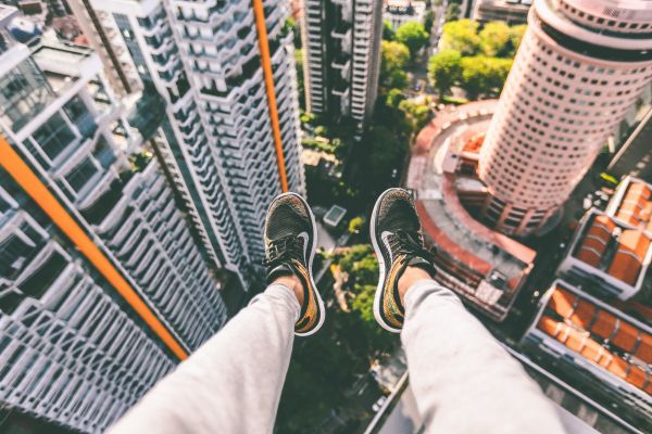 Person,Füße,Aussicht,Stadt,Wolkenkratzer,städtisch