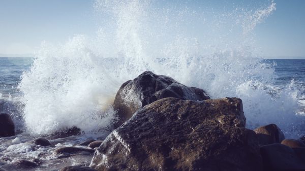 море, берег, воды, камень, океан, снег