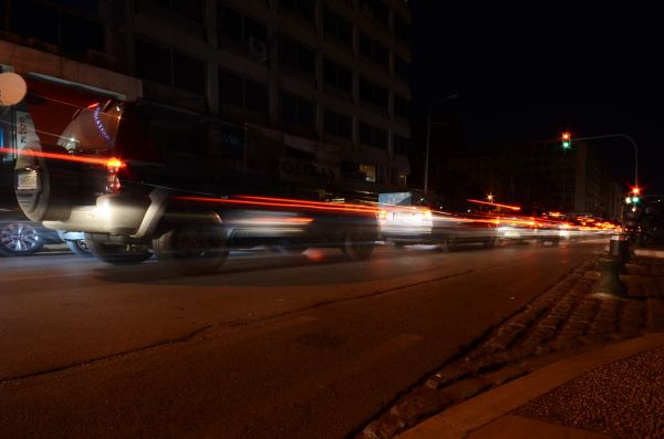 ligero, calle, noche, movimiento, tráfico, conducción