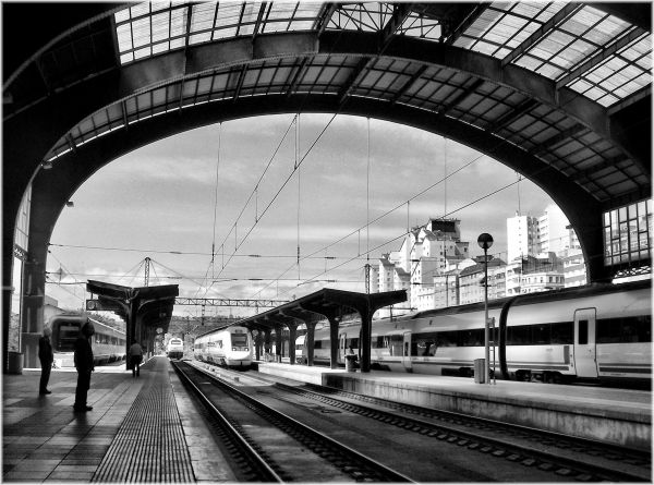 czarny i biały, architektura, fotografia, Pejzaż miejski, tor, transport