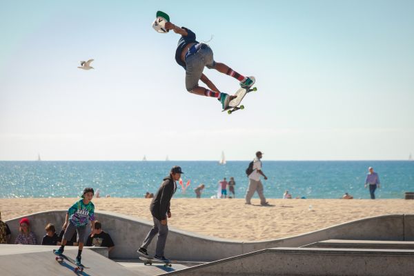 pantai,olahraga,Outdoor,Skateboard,terbang,melompat