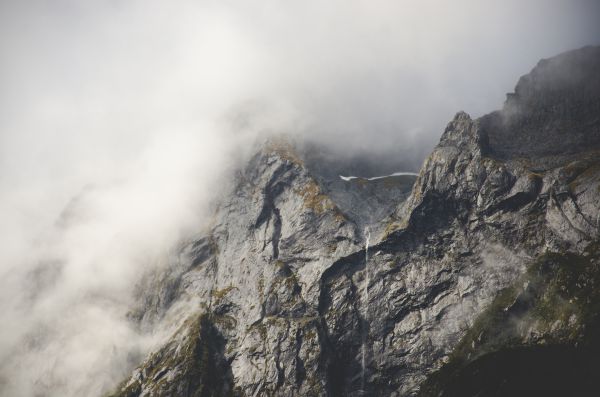 rock, montaña, nieve, nube, niebla, aventuras