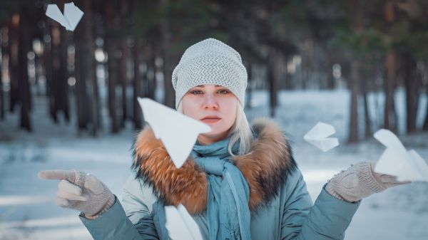 человек, человек, снег, зима, люди, женщина