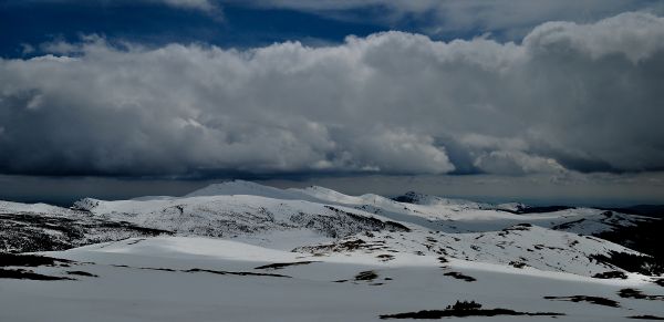 panorama, montanha, neve, nuvem, céu, inverno