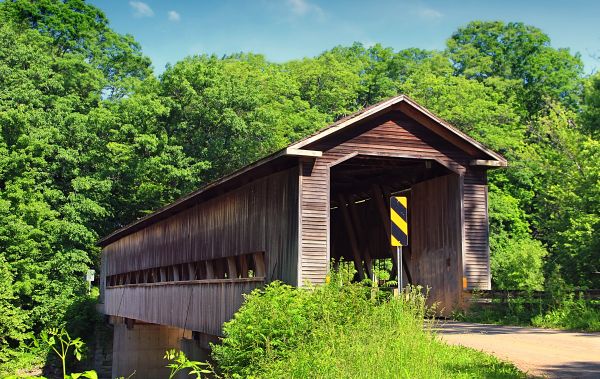 kreek, weg, brug, farm, huis, gebouw