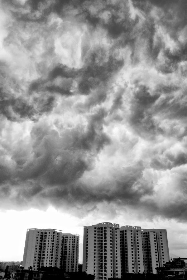 雲,黒と白,空,視点,雰囲気,神秘