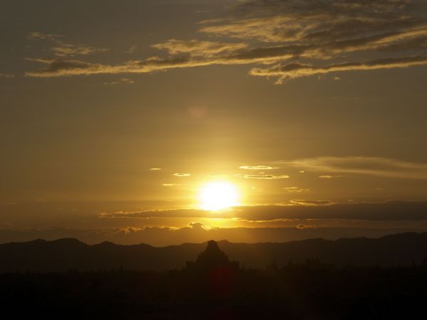 horison, awan, langit, matahari, matahari terbit, gunung