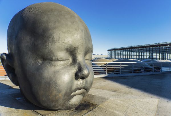 monument, staty, barn, natt, koppla av, blå