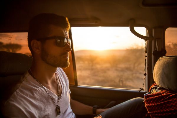 homem, pessoa, Por do sol, dirigindo, filme, carro