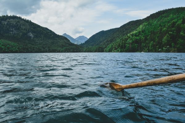 море, вода, гора, лодка, езеро, планина