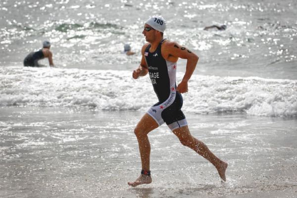 playa, mar, agua, deporte, corriendo, hombre