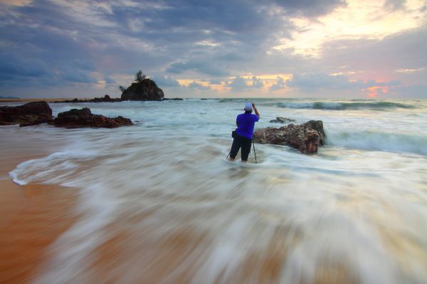 beach, landscape, sea, coast, water, man