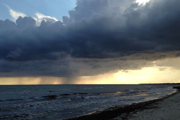 de praia, mar, costa, oceano, horizonte, nuvem