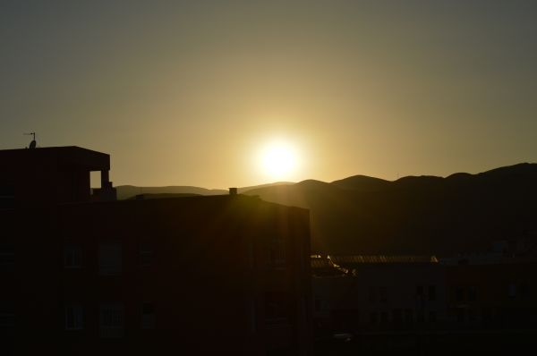 panorama, horizonte, silhueta, montanha, luz, céu