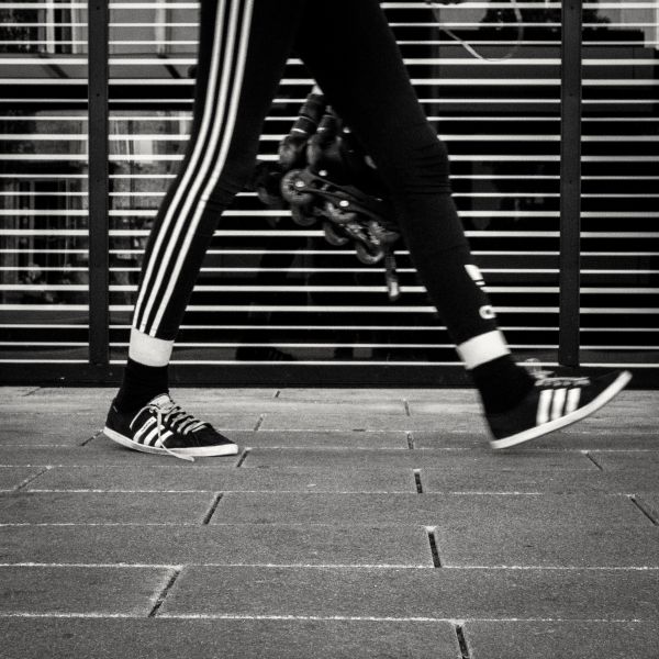 pedestrian, walking, black and white, people, woman, road