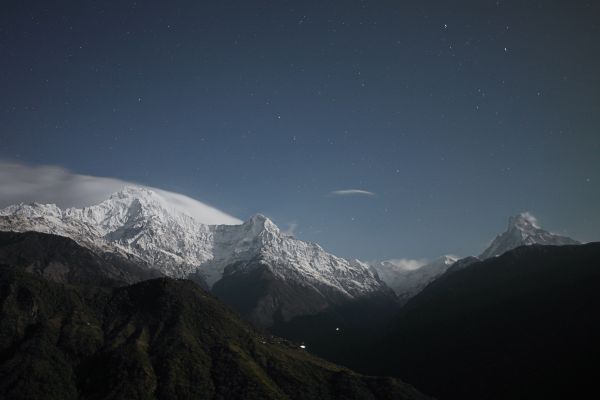 山,雪,峰,天空,晚,星