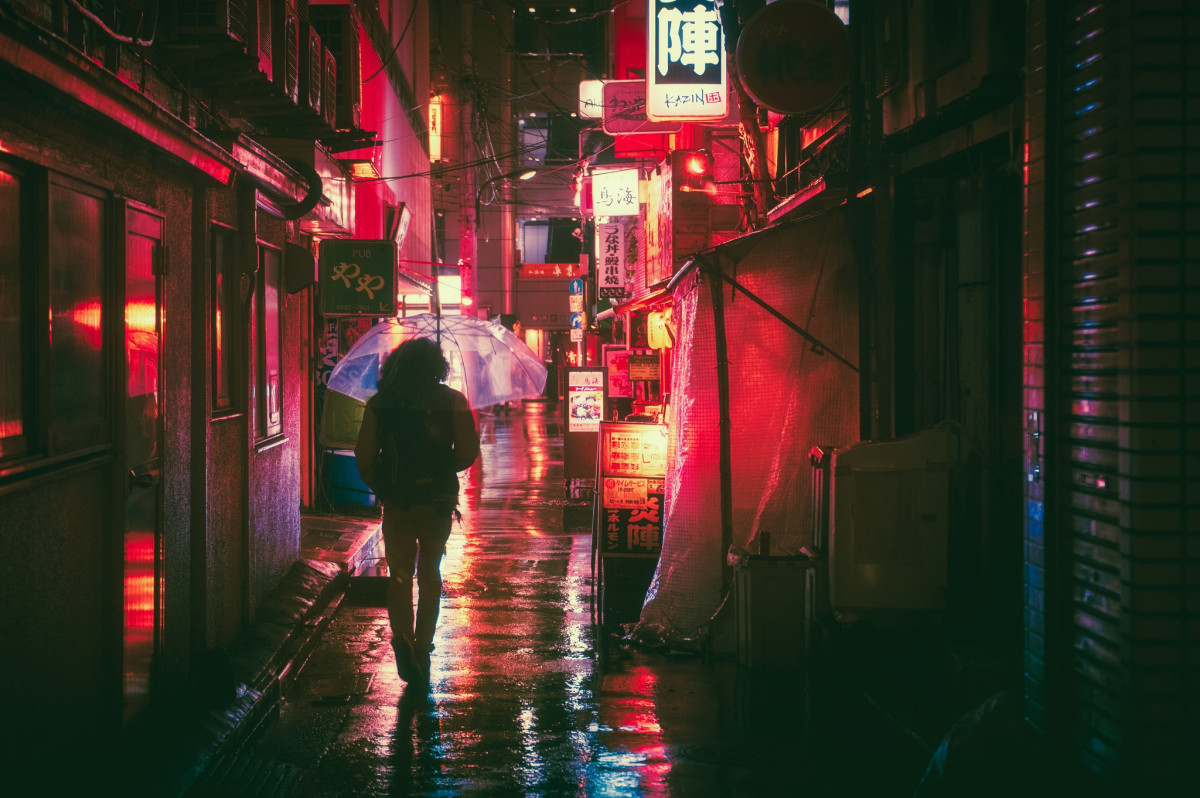 man, outdoor, light, architecture, people, street, night, rain, adventure, building, alley, city, urban, wall, advertising, tourist, travel, guy, bar, underground, red, umbrella, color, asia, landmark, glow, darkness, japan, lighting, neon, night light, shops, japanese, deep, discovery, osaka, culture, street food, teen, traveller, urban area, street markets, outdoor advertising