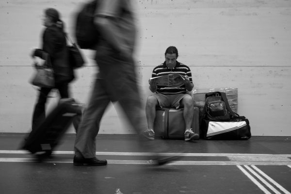 man, black and white, road, white, street, photography