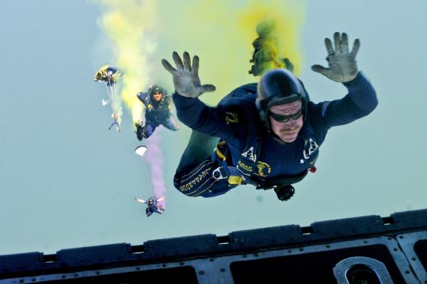 pessoas, céu, saltar, avião, militares, Alto