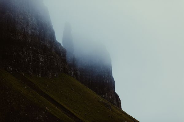 mountain, cloud, fog, mist, morning, sunlight