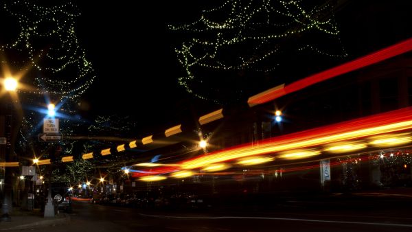 ligero, noche, difuminar, abstracto, arquitectura, calle