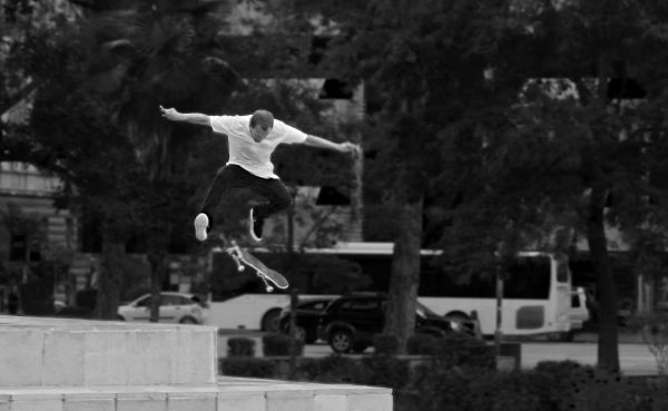 homem, Preto e branco, rua, fotografia, skate, patim